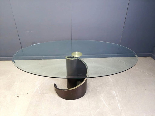 1990s Brutalist-Style Glass and Bronze Dining Table by Barilone for Roche Bobois