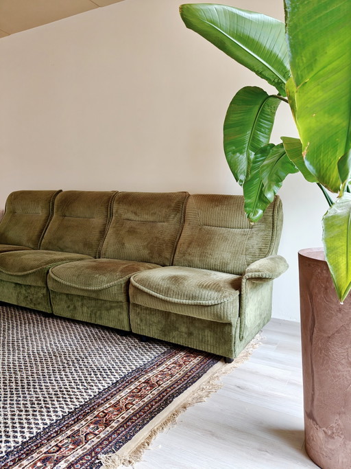 Canapé modulaire vintage vert côtelé