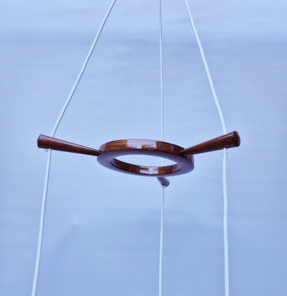 Image 1 of Lampada a sospensione vintage - Teak e vetro opalino - Anni '70