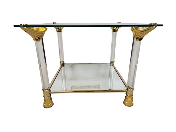 Image 1 of Table d'appoint - style Hollywood Regency - plaqué or - laiton - années 70