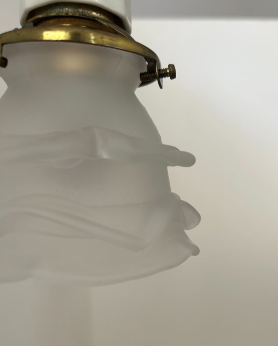 Image 1 of Paire d'applique vintage art déco, porcelaine et verre sablé, France 1930