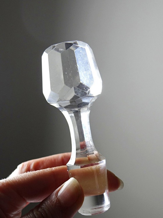 Image 1 of Antique engraved crystal decanter with vegetal decoration, Bohemian 19th-20th century
