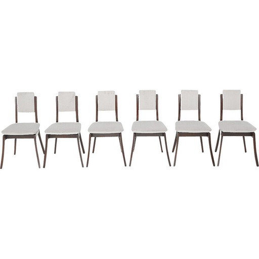 Ensemble de 6 chaises vintage en bois massif et velours gris par Angelo Mangiarotti pour La Sorgente del Mobile, 1970