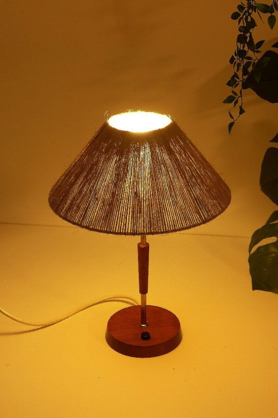 Image 1 of Scandinavian vintage table lamp, Danish design lamp, teak and sisal, 60s/70s retro