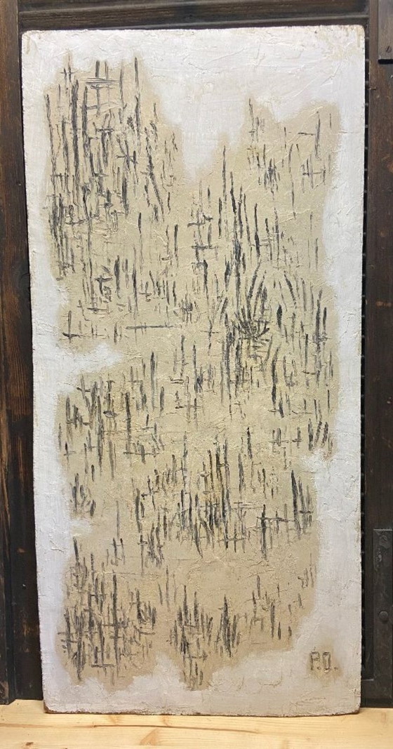 Image 1 of Antique Painting on Wooden Panel, Clown in the Style of Bernard Buffet, Double-Sided