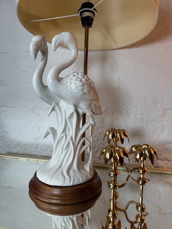 Image 1 of Lampada in porcellana con fenicotteri rosa, anni '80