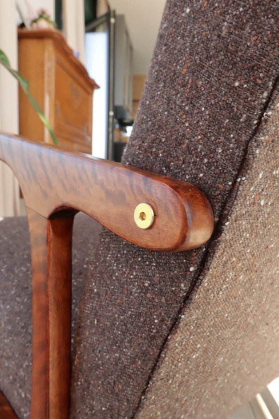 Image 1 of Mid-century fauteuil met cacao tweed bekleding, 1960, Polen
