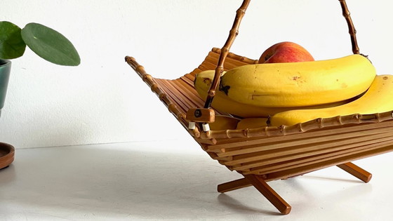 Image 1 of Vintage Wooden and Bamboo Fruit Bowl