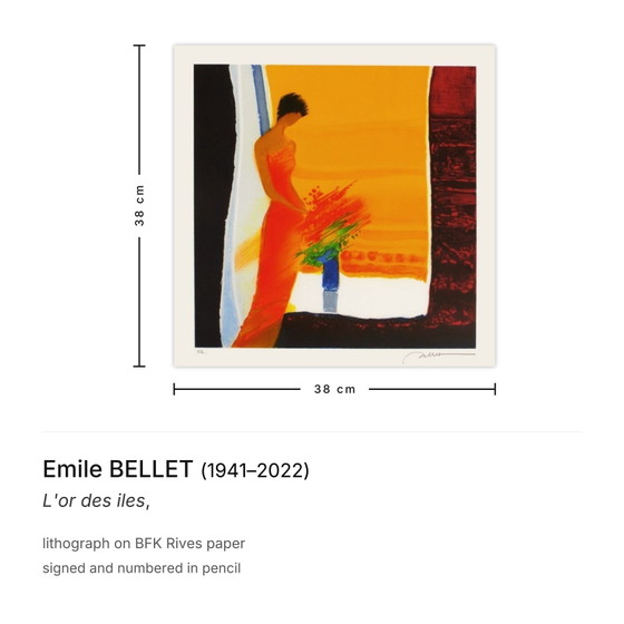 Emile Bellet signierte Lithographie L'Or Des Iles – Lithographien & Drucke, Paper (photo 3 of 5)