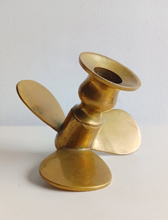 Image 1 of Portacandele a forma di elica vintage in ottone, design nautico, forma a vite