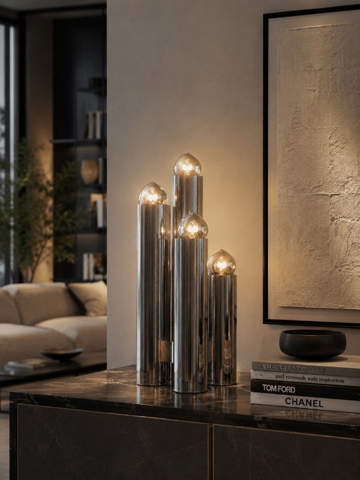 Mid-Century Modern Chrome Table Lamp by Gaetano Sciolari, 1970s