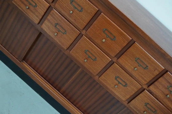 Image 1 of Vintage Nederlandse hardhouten winkel- / apothekers- of archiefkast, midden 20e eeuw