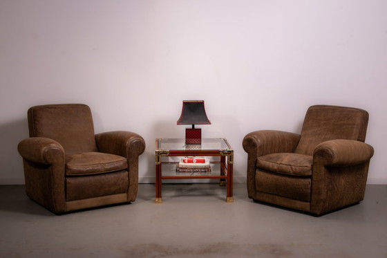 Image 1 of Sillones Mickey de Baxter Italia en piel nabuk color camel. Circa 1998