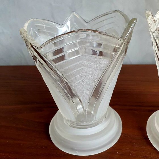 Image 1 of Art Deco Theelichten Vintage Frosted Glas 2 Stuks