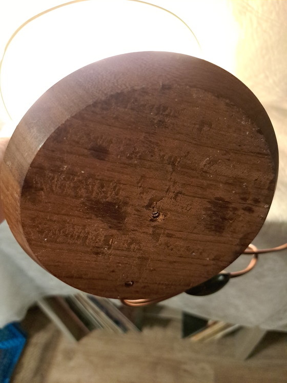 Image 1 of Mid-century hand-carved Scandinavian teak table lamp