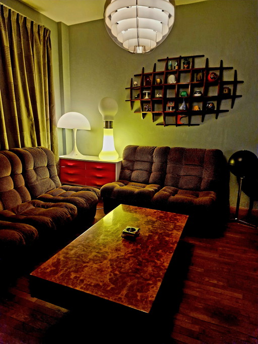 Mesa de centro vintage de los años 70 - madera de raíz - Diseño italiano Roche Bobois