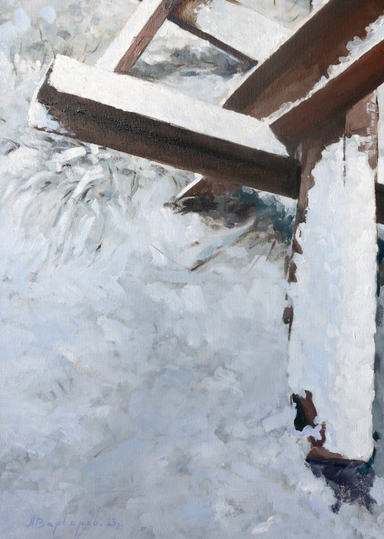 Original Oil Painting Modern Art Symbolism War Snowflakes – Paintings & Drawings, Canvas (photo 5 of 7)