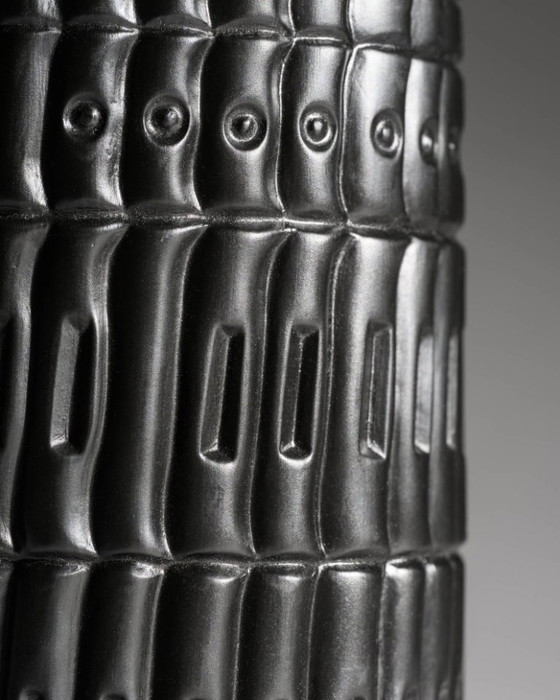 Image 1 of Zeldzame Werner Schreib Bamboo Op-Art Relief Rosenthal Bisque Porcelaine Noire Vaas