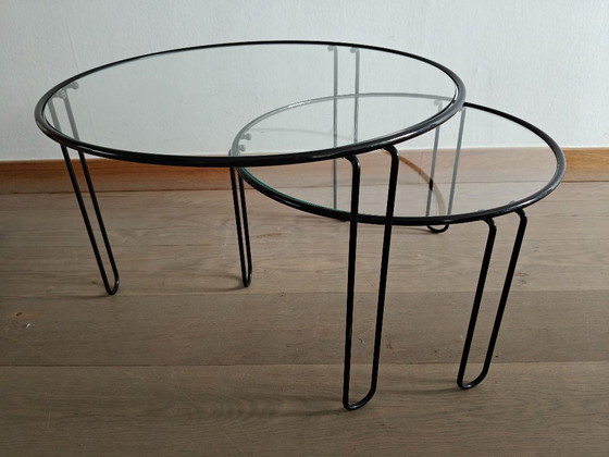 Image 1 of Set of vintage glass coffee tables / nesting tables – Italian design