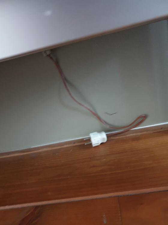 Image 1 of Teak wood cabinet with sliding door, drawers, mirror and light