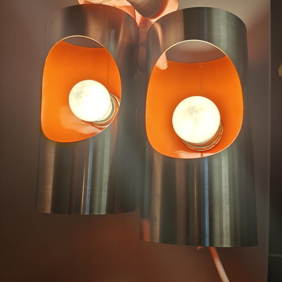Vintage OXAR Space Age Dubbele Wandlamp – Inox & Oranje – Jaren 70 – Wandlampen, Chrome (photo 4 of 14)