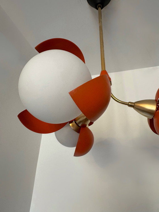 Image 1 of Araña de diseño italiano de los años 70 con flores naranjas