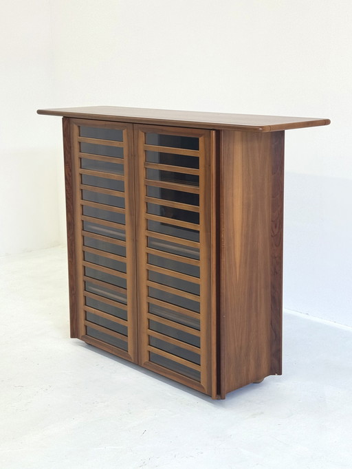 Grand buffet italien Vintage Highboard avec bois de noyer et verre