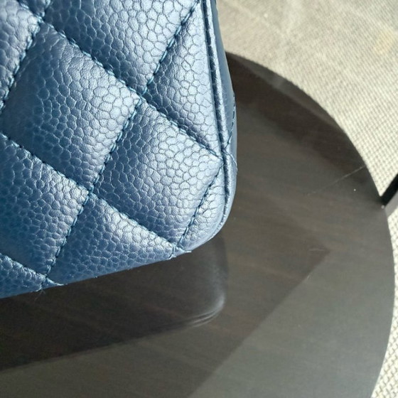 Image 1 of Chanel Classic Flap Medium - Caviar 25CM Quilted Dark Midnight Blue Silver Hardware Series 19