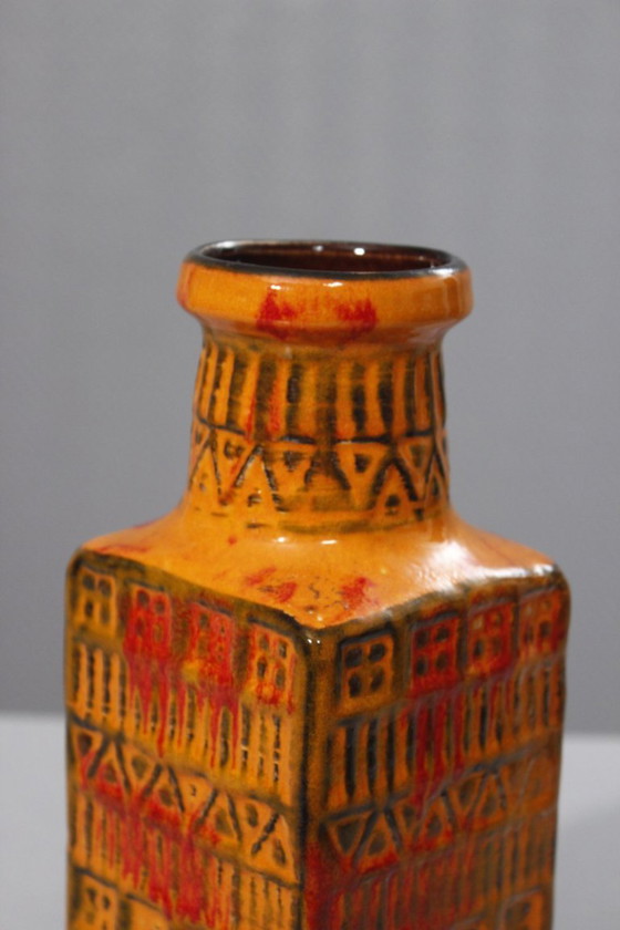 Image 1 of Vaso vintage Bodo Mans & Bay Keramik n° 70-25 arancio e rosso Germania Ovest anni '70