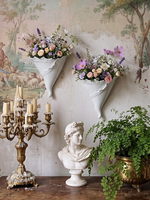 Ein Paar Giraud Limoges Wandbouquetières aus Porzellan, ca. 1950-1960 – wanddecoratie, Porcelain, Vintage (photo 2 of 13)
