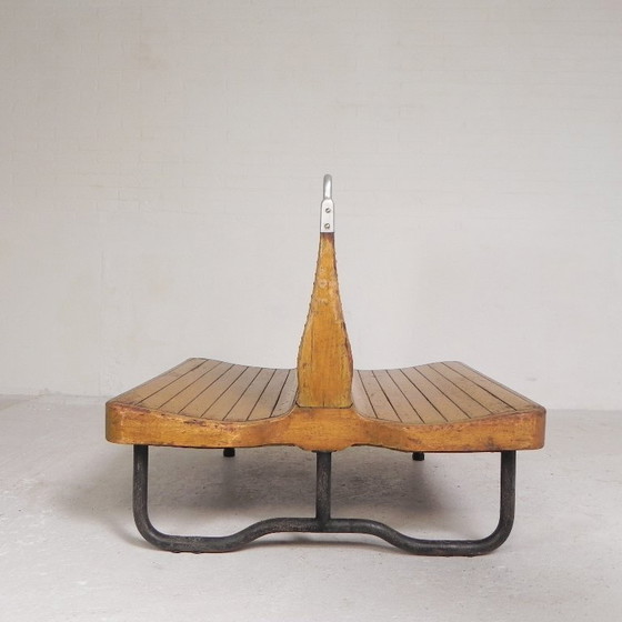 Image 1 of Double-sided teak train bench, 1930s