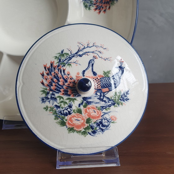 Image 1 of Piatto da portata vintage a forma di pavone in porcellana giapponese degli anni '50