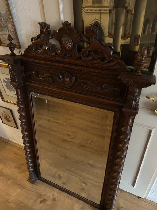 Antique mirror in lacquered oak frame 140x90x12cm
