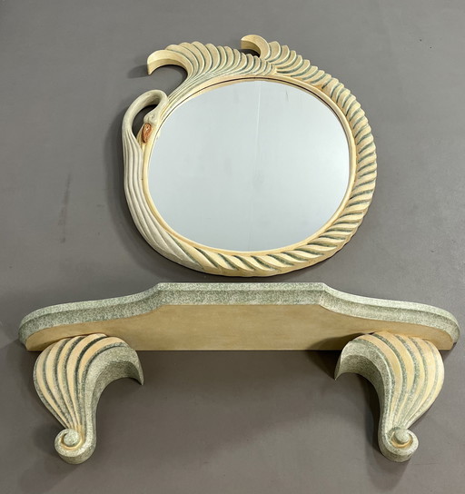 Vintage Italian epoxy designer mirror with console