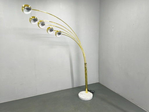 Dänische Bogenstehlampe von Bilka, Messing, Marmor, 1970er Jahre