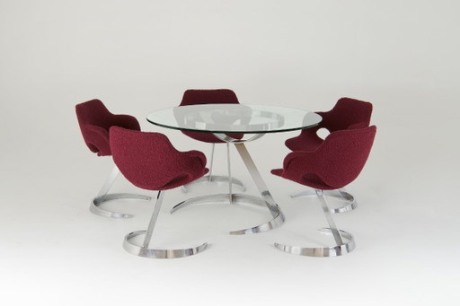 Sculptural "Scimitar" Dining Set in Burgundy Bouclé - Boris Tabacoff