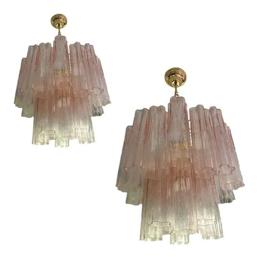 Coppia di lampadari contemporanei Tronchi Murano rosa