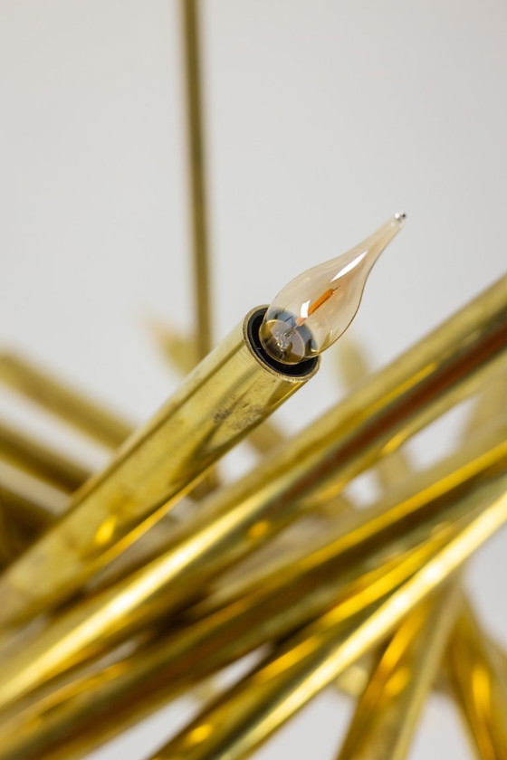 Image 1 of Pair of 24-light chandeliers in patinated brass. 1980s.