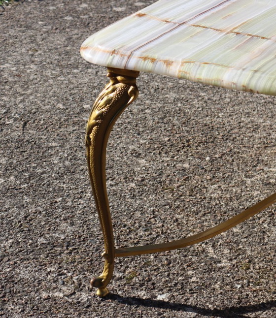 Image 1 of French Vintage Onyx Marble and Brass Coffee Table-Big Cocktail Table-Rare Lounge Table- Regency Style-70s