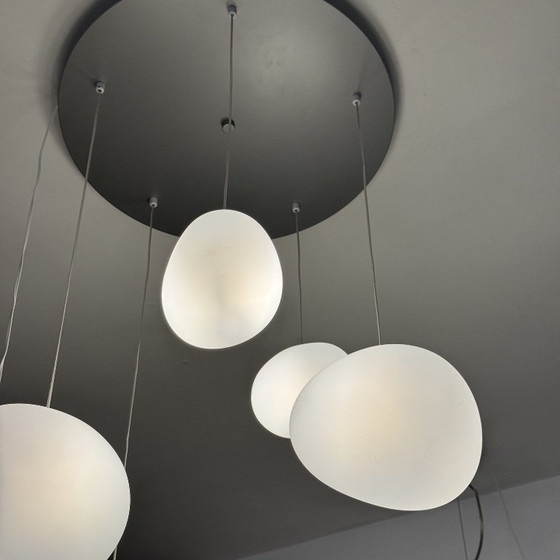 Lustre moderne à 5 suspensions, en méthacrylate blanc, motif cascade de galets – Metal, Plastic (photo 3 of 6)