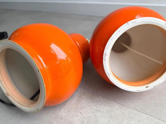 2 pieds de lampe de table vintage en céramique orange des années 70 – Ceramic (photo 6 of 8)