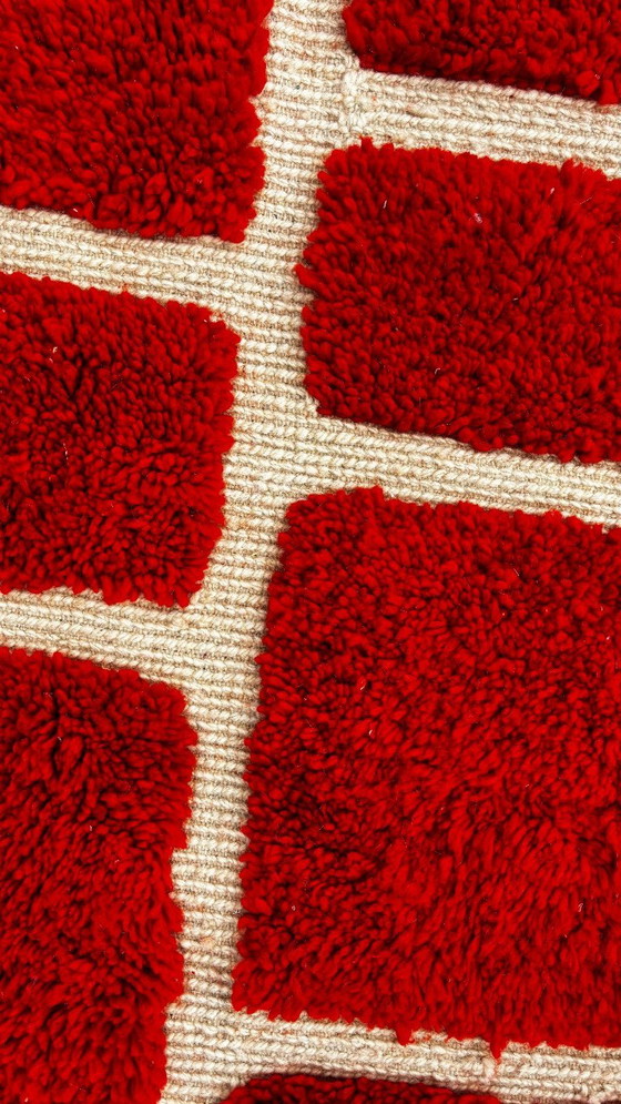 Image 1 of Handgeweven Marokkaans Mrirt wollen vloerkleed 190x300 cm | Rood en crèmekleurig geometrisch ontwerp