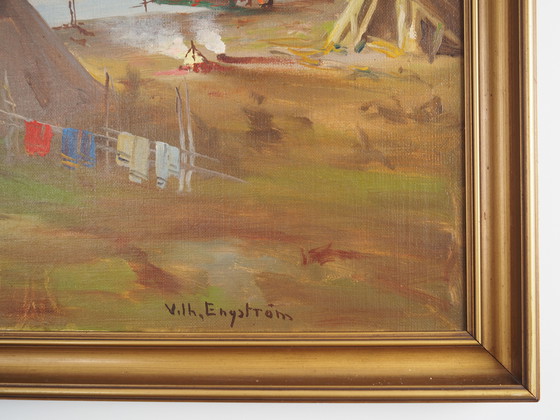 Image 1 of Peinture "The Riverside Camp", design scandinave, 19e siècle, par Vilhelm Oskar Engström