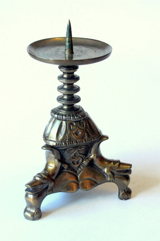 Solid Bronze Candle holder for wider candles, Brown, Vintage (photo 2 of 10)