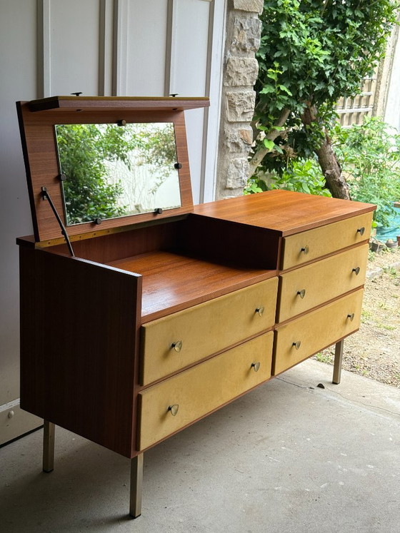 Image 1 of Enfilade commode coiffeuse Roger Landault années 50/60 suédine jaune