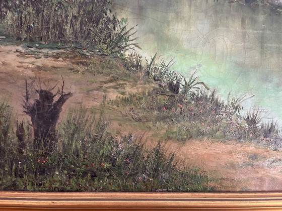 Image 1 of Olieverfschilderij, gesigneerd A. Canovas en op de achterkant opgedragen aan Canovas del Castillo.