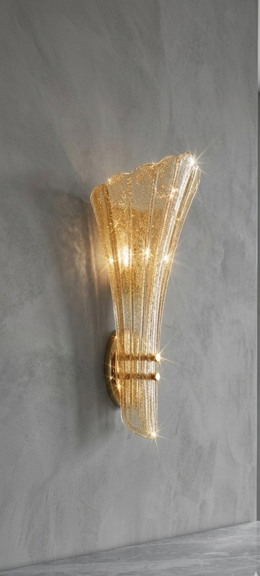 MuranoDue Grote "Fiaccola" wandlamp 46 cm - Identiteitscertificaat - Nieuw bladgoud