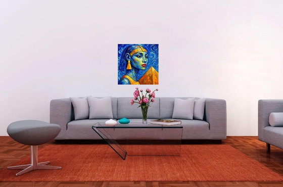 Image 1 of Schilderij op canvas, Egyptisch / Van Gogh-stijl (60x60cm)