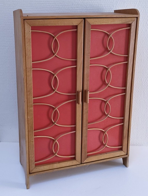 armoire poupée bois osier années 60