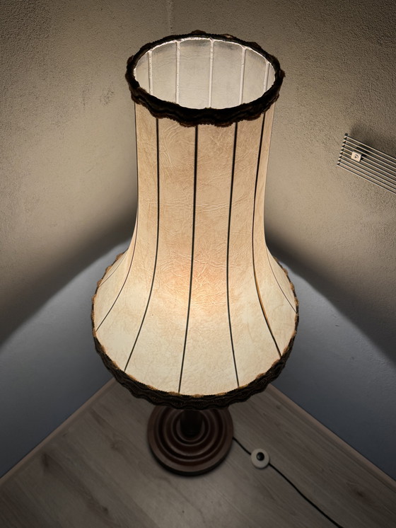 Image 1 of Vintage standing lamp with classic shade and wooden base